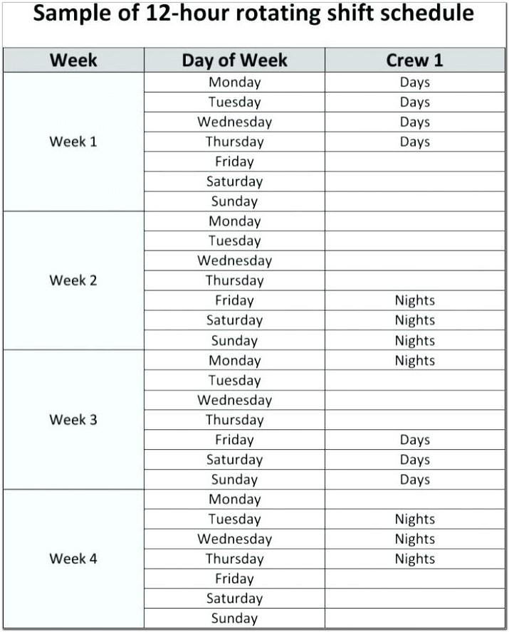 12 Hour Nursing Shift Schedule Template