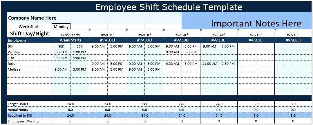 2 Week Employee Schedule Template