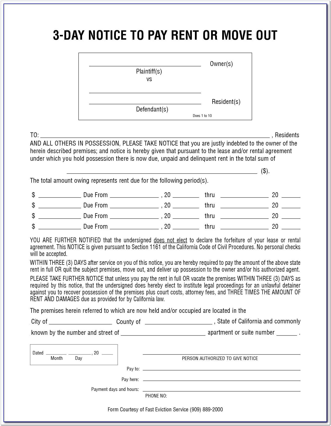 3 Day Eviction Notice Form California Pdf