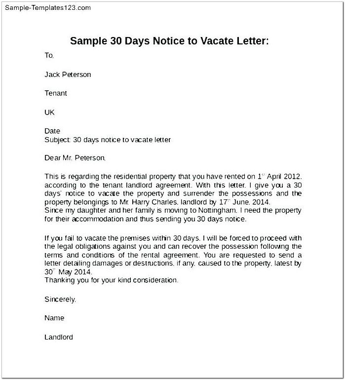 30 Day Notice To Vacate Template Texas