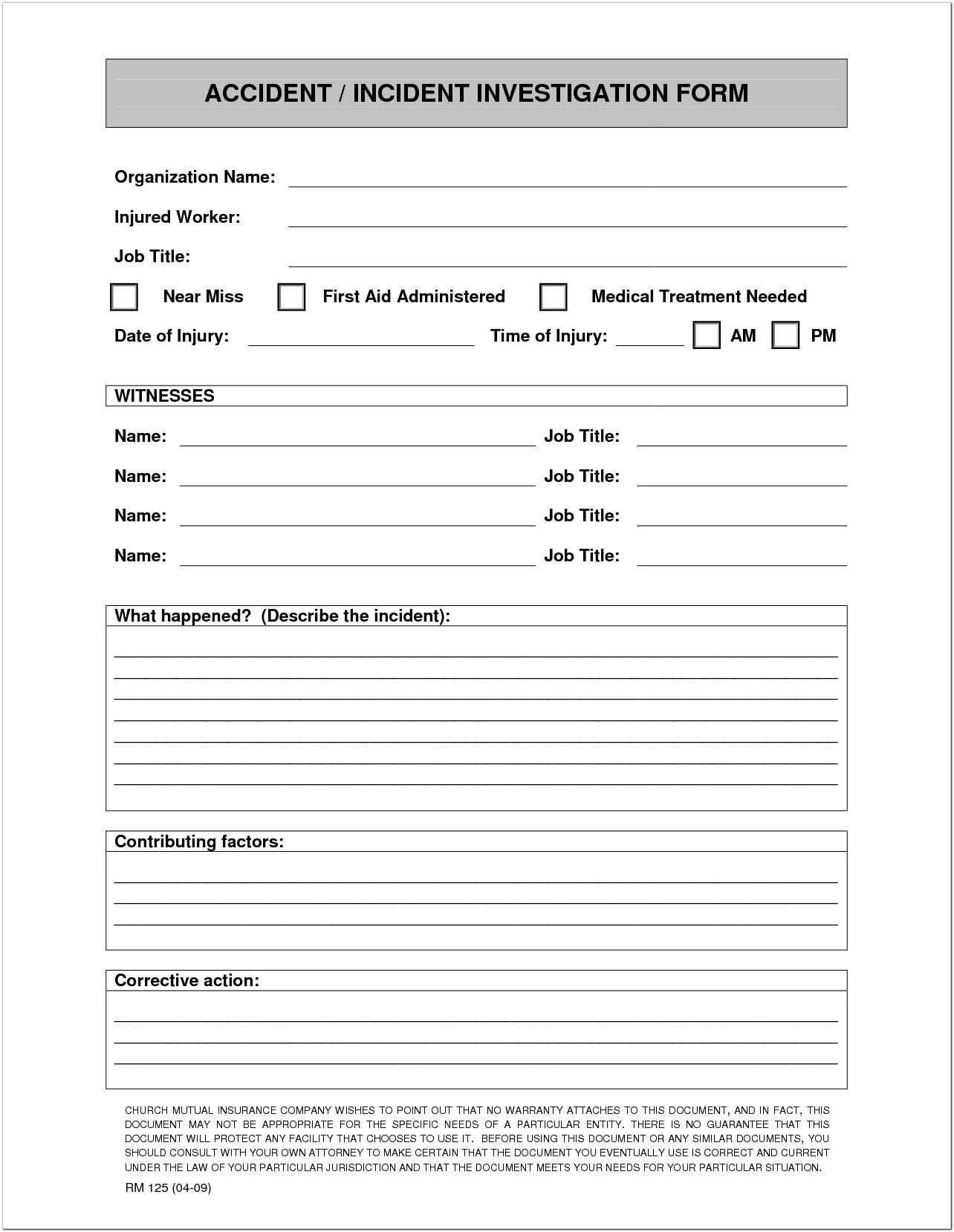 Accident Incident Investigation Form Template