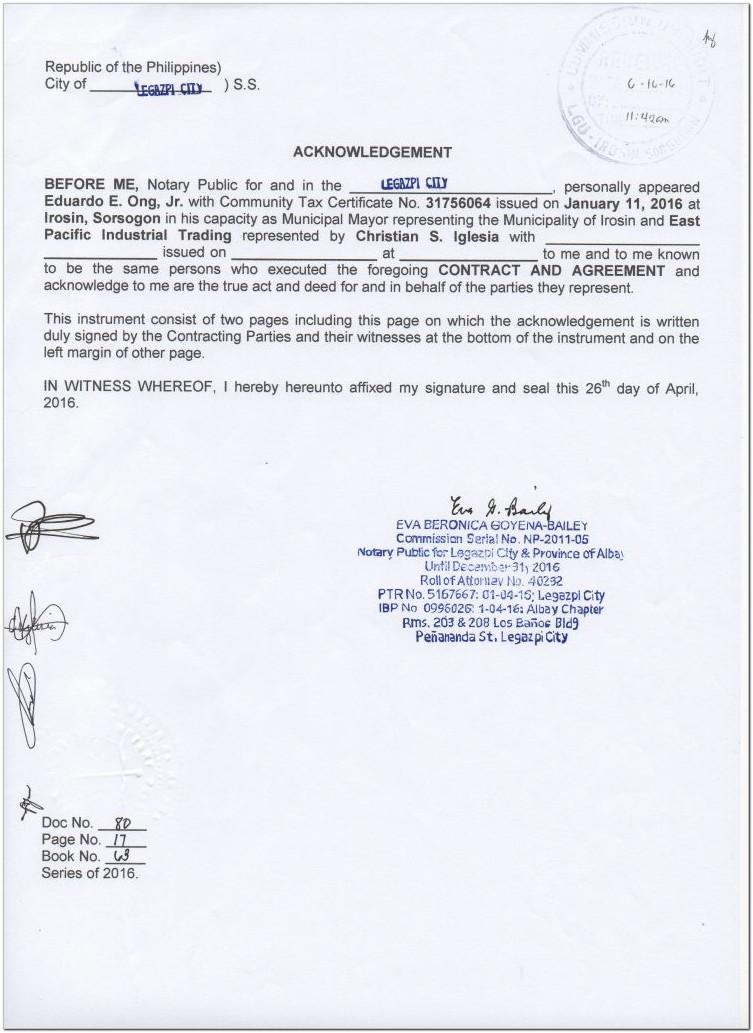 Acknowledgement Notary Public Sample Philippines