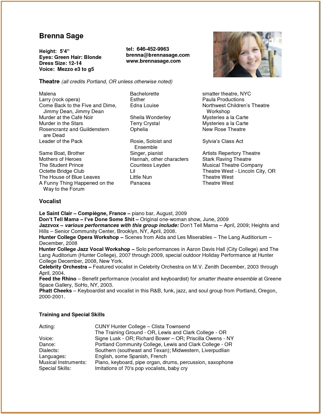 Acting Resume Format No Experience