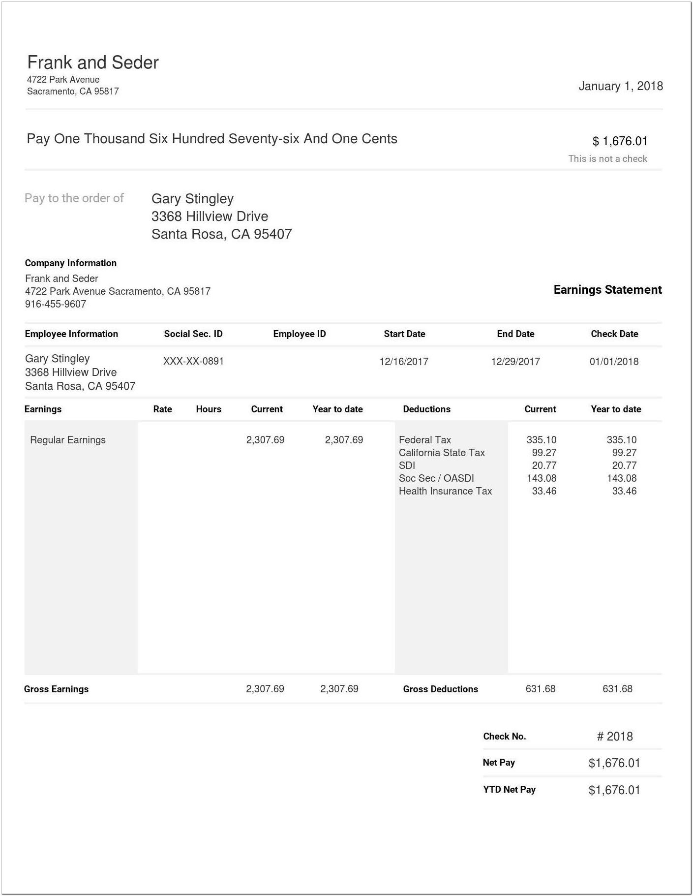 Adp Pay Stub Template Fillable