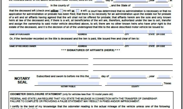 Affidavit Of Heirship Form Texas Dmv