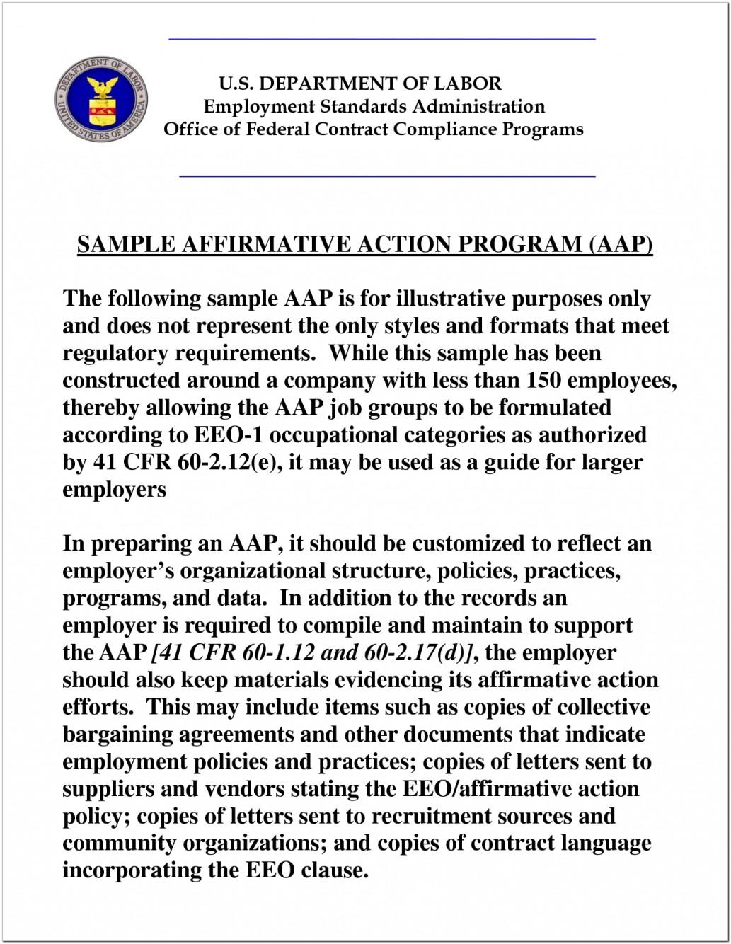 Affirmative Action Plan Sample