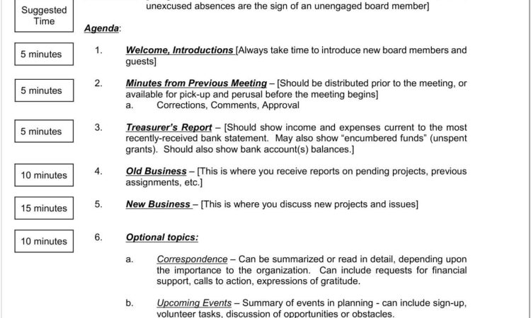 Agenda For Board Meeting Template