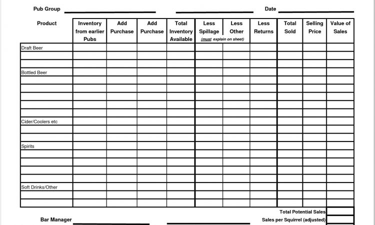 Alcohol Inventory Spreadsheet Template