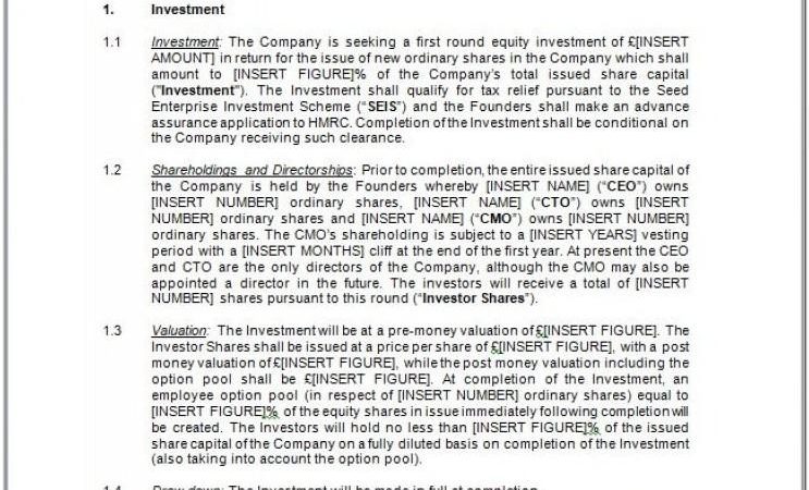 Angel Investment Term Sheet Template