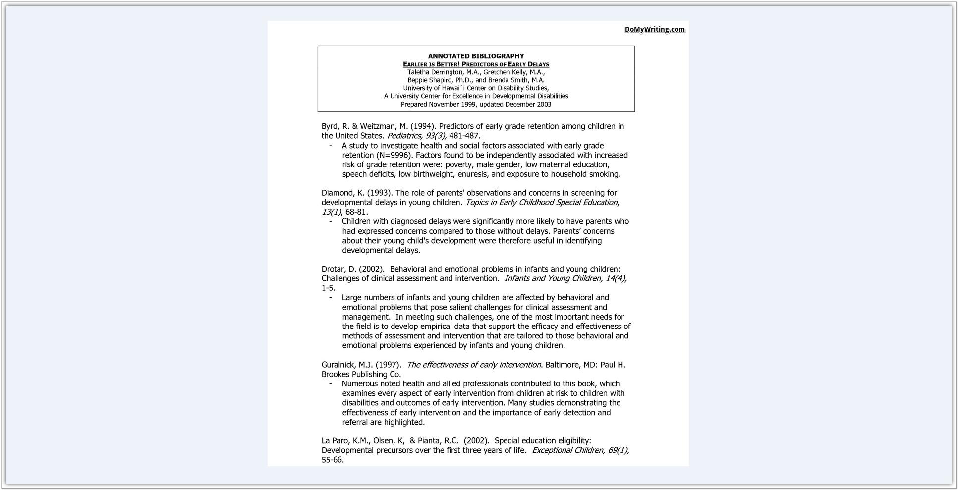 Annotated Bibliography Example Apa Style 6th Edition