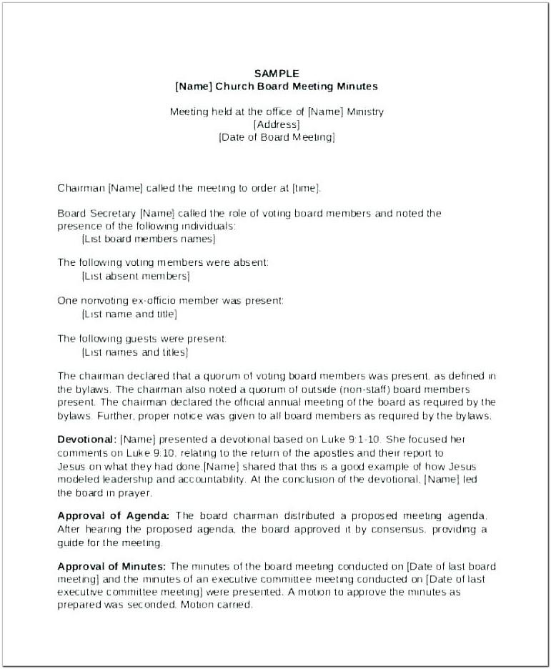 Annual Board Of Directors Meeting Minutes Template