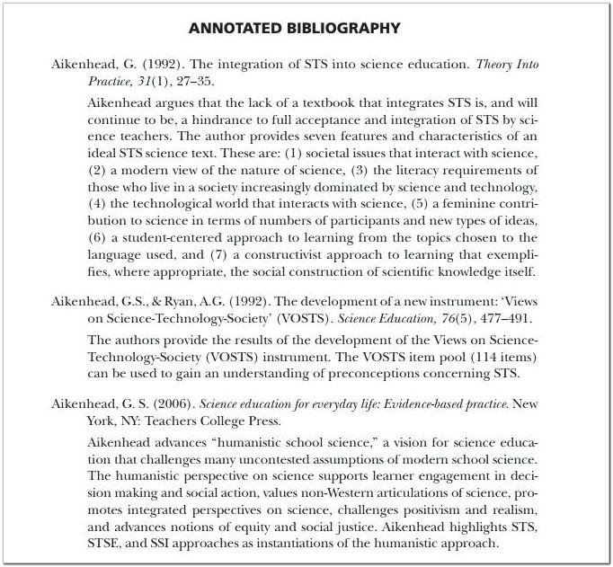 Apa 6 Format Annotated Bibliography Example