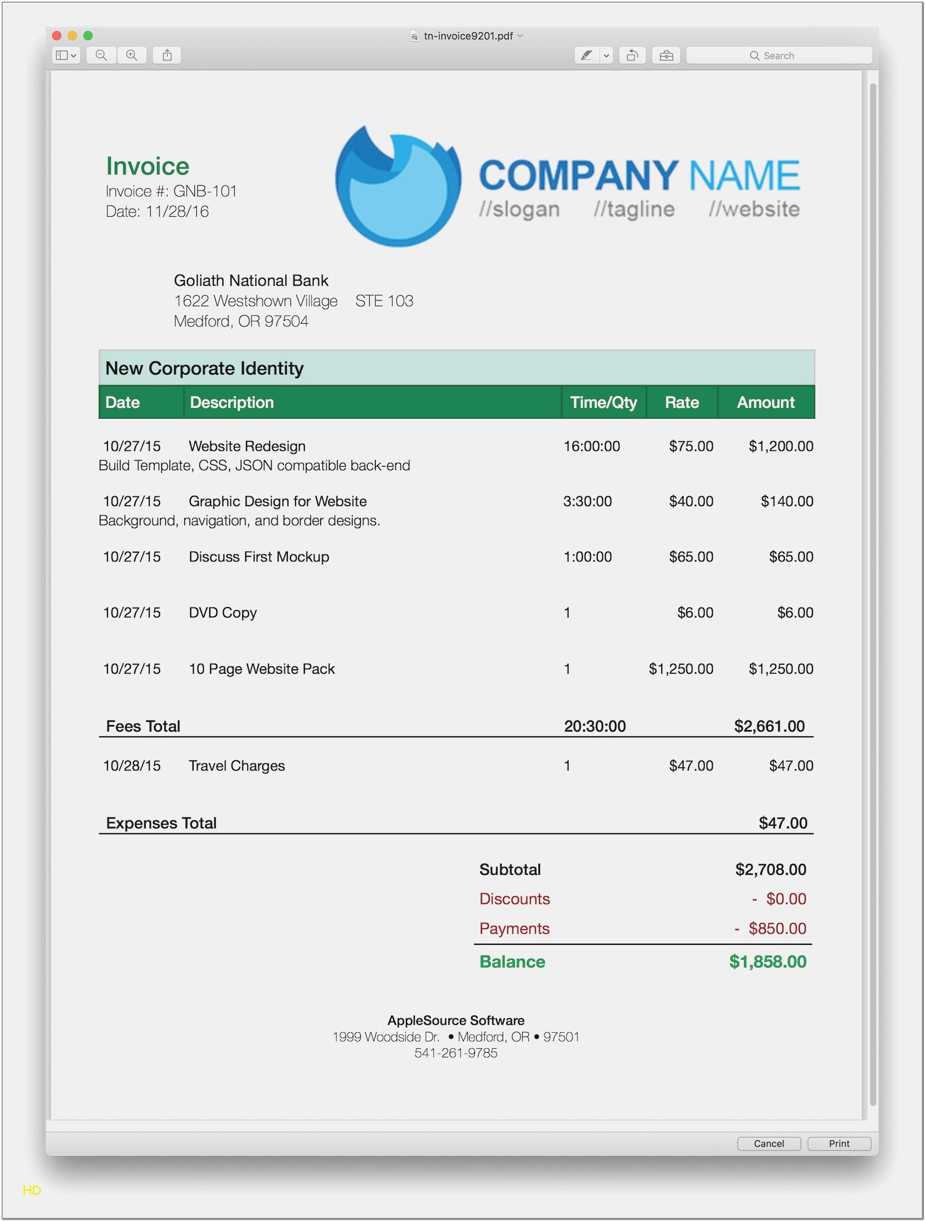 Apple Numbers Invoice Template
