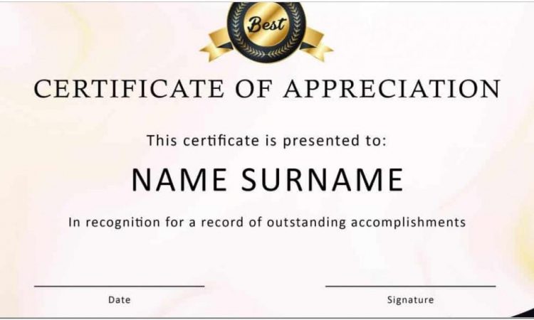 Appreciation Certificate Template Ppt