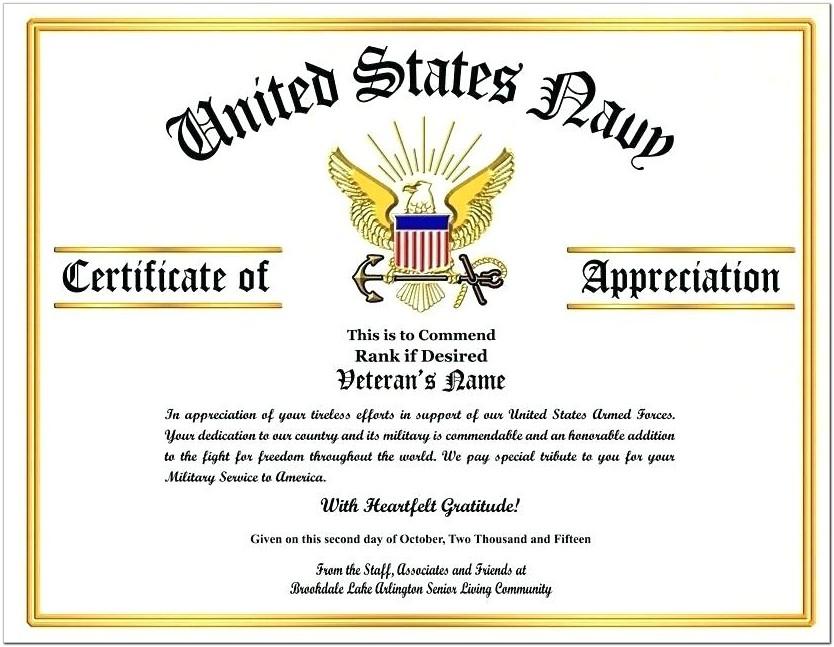 Army Certificate Of Appreciation Template Free