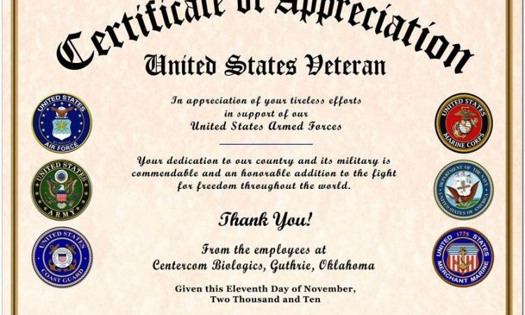 Army National Guard Certificate Of Appreciation Template