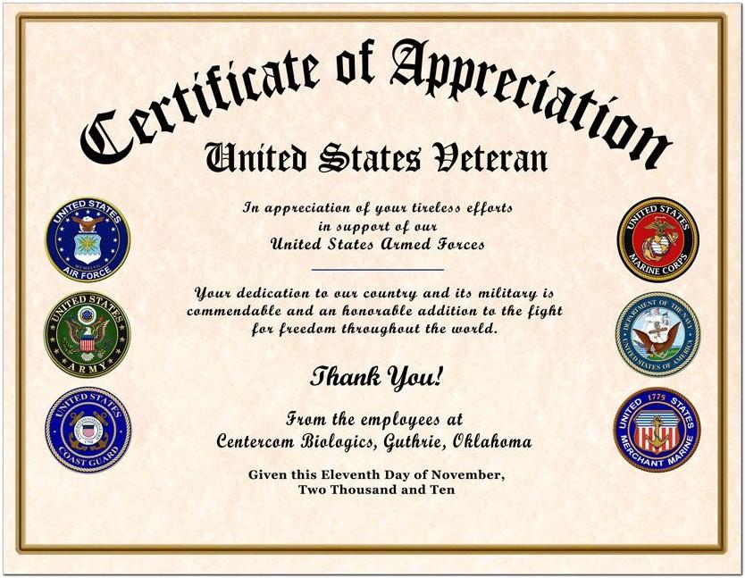 Army National Guard Certificate Of Appreciation Template
