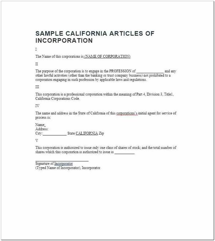 Articles Of Incorporation California Forms