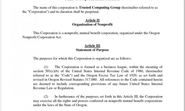 Articles Of Incorporation California Non Profit Template