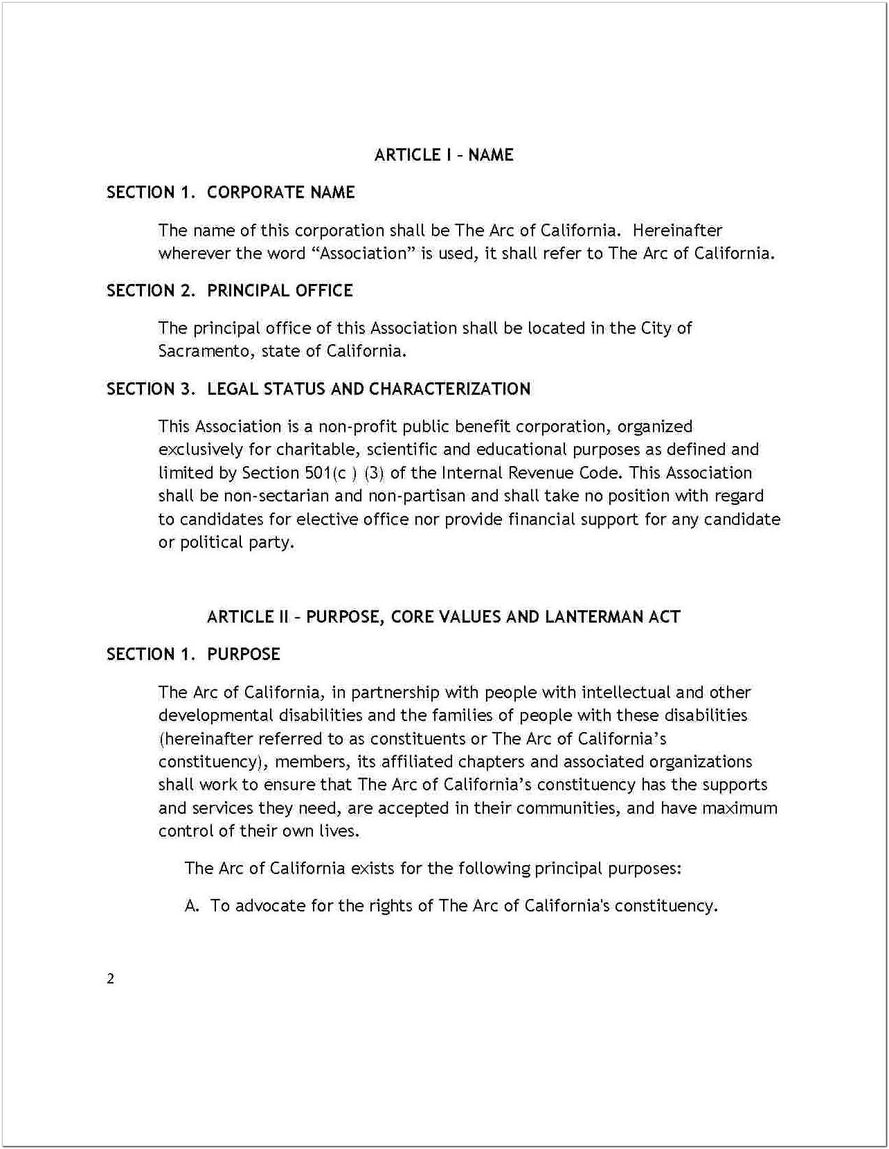Articles Of Incorporation California Template Free
