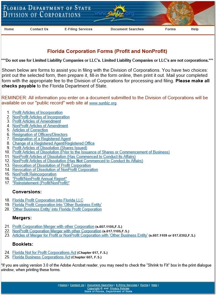 Articles Of Incorporation For Florida Nonprofit Corporation