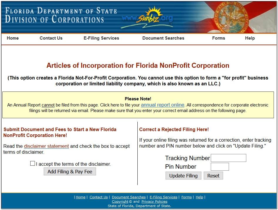 Articles Of Incorporation Non Profit Florida