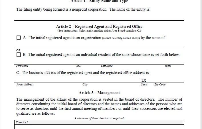 Articles Of Incorporation Non Profit Texas Template