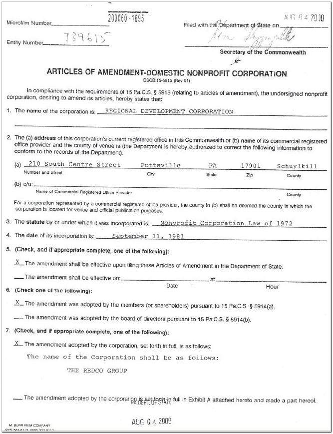Articles Of Incorporation Nonprofit Pa
