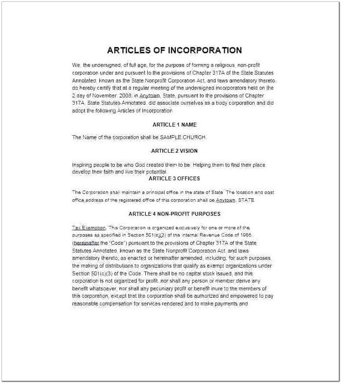 Articles Of Incorporation Template California