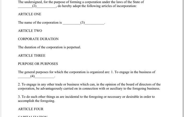 Articles Of Incorporation Template Pdf