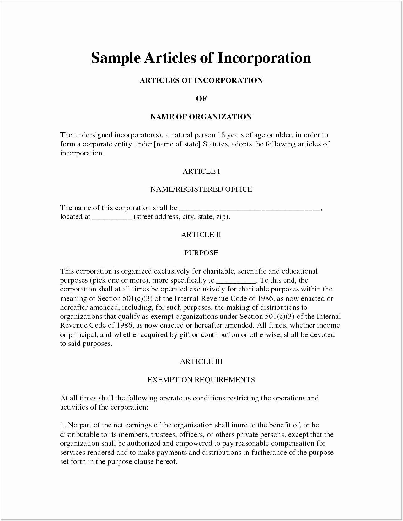 Articles Of Incorporation Template Virginia