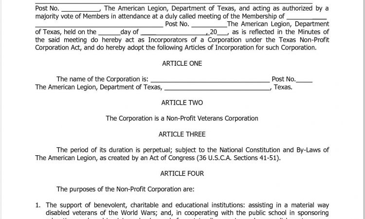 Articles Of Incorporation Texas Sample