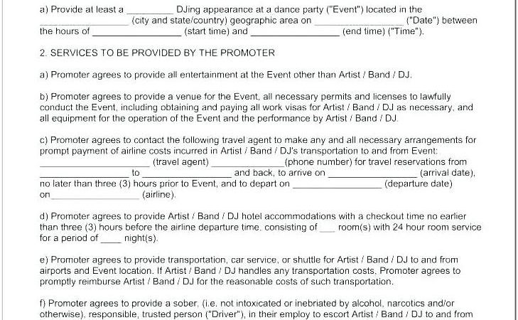 Artist Booking Contract Template Free