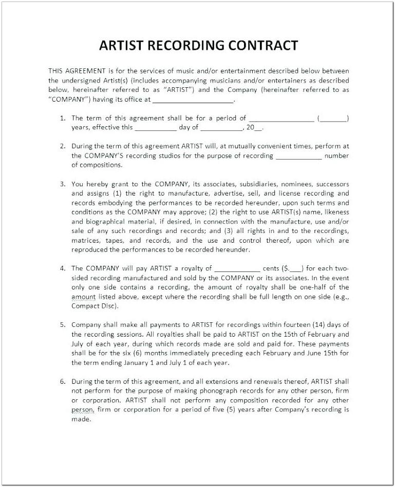 Artist Contract Templates Free Download