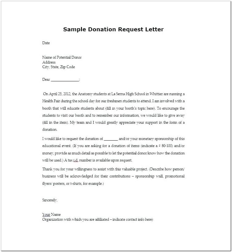 Ask For Donation Letter Template