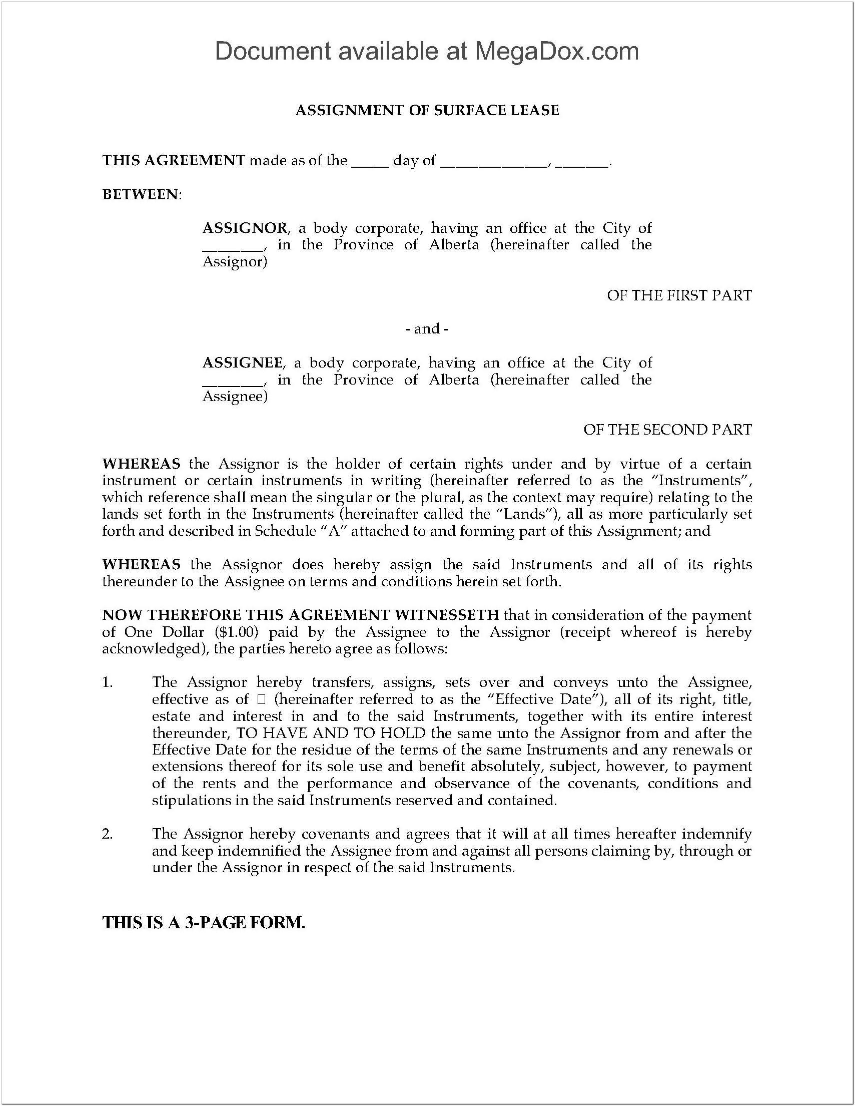 Assignment Of Lease Form Illinois