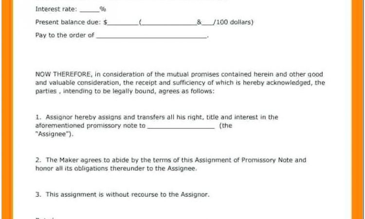 Assignment Of Promissory Note Form