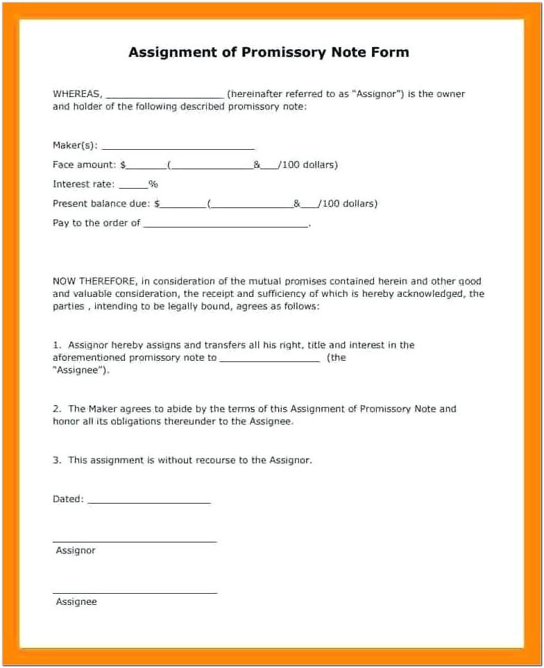 Assignment Of Promissory Note Form