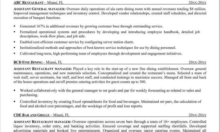Assistant General Manager Resume Example