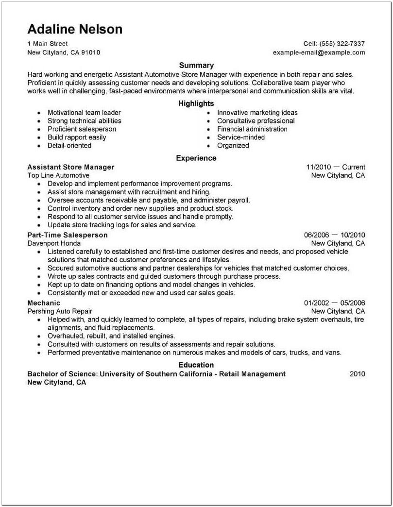 Assistant Manager Resume Sample