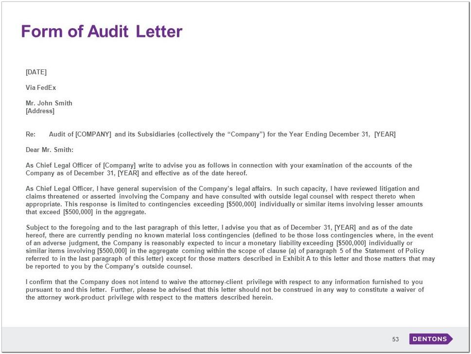 Audit Attorney Confirmation Letter