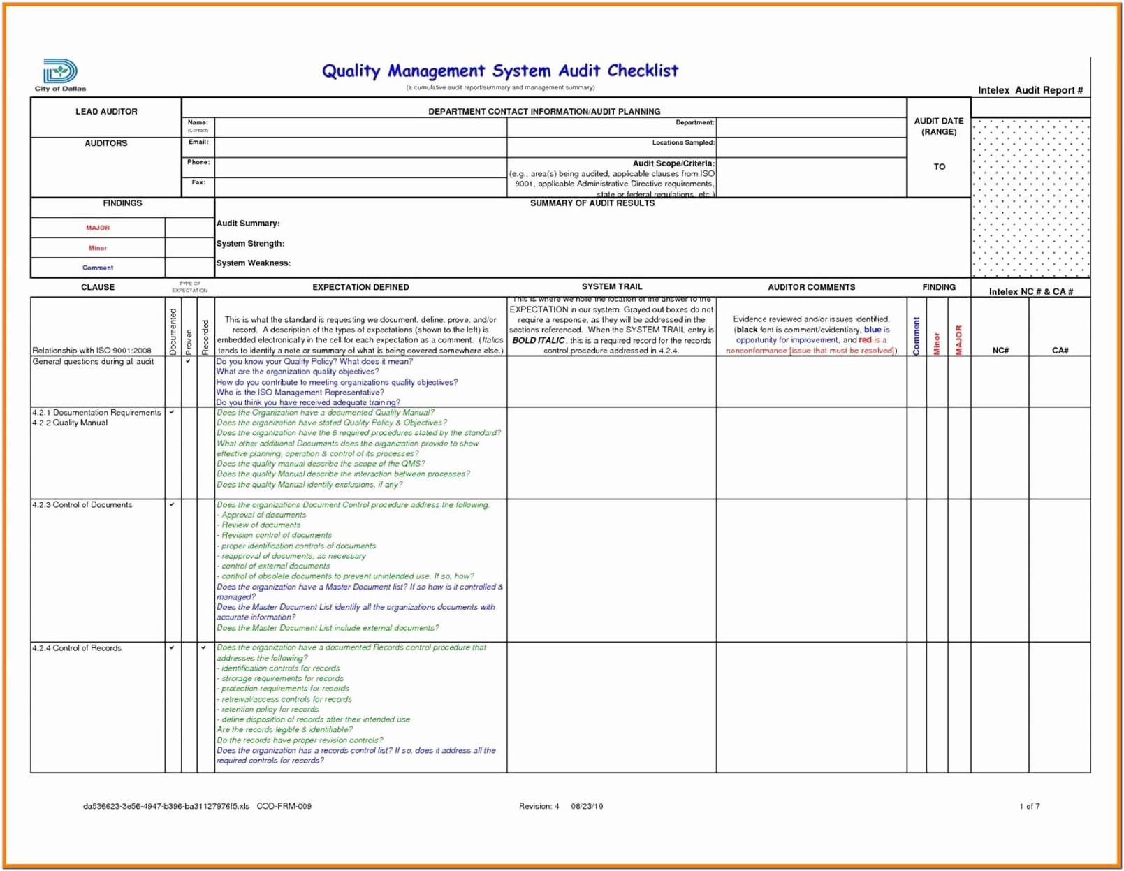 Audit Risk Assessment Template