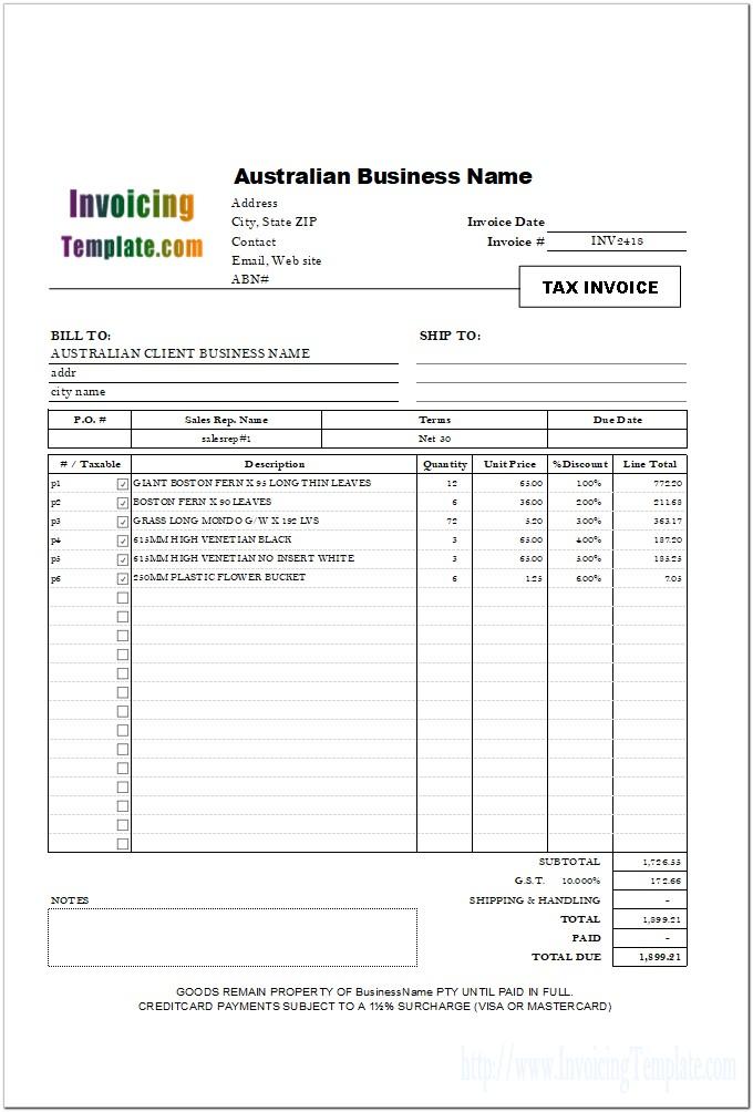 Australian Invoice Template Without Gst