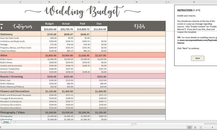 Australian Wedding Budget Template