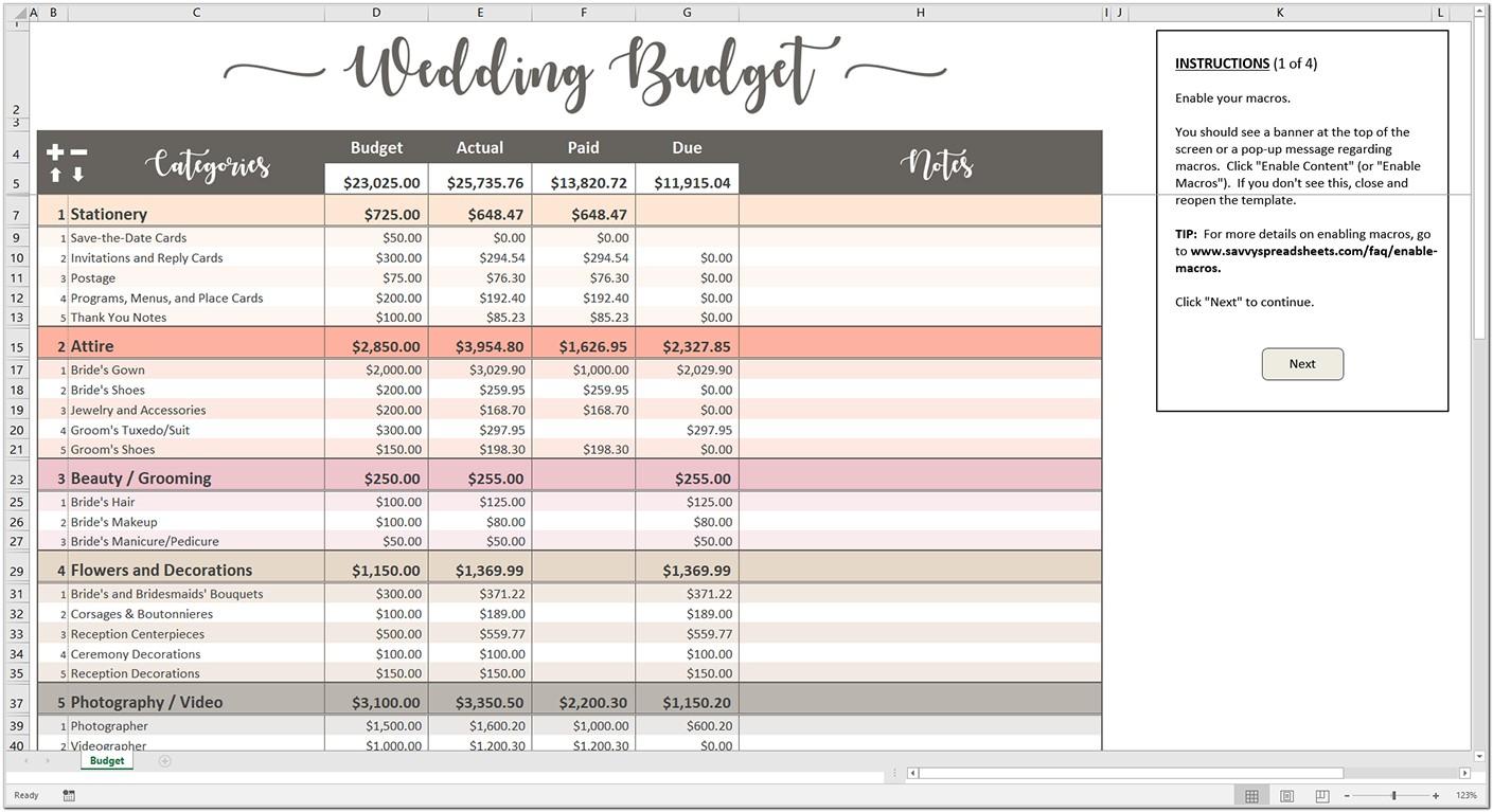 Australian Wedding Budget Template