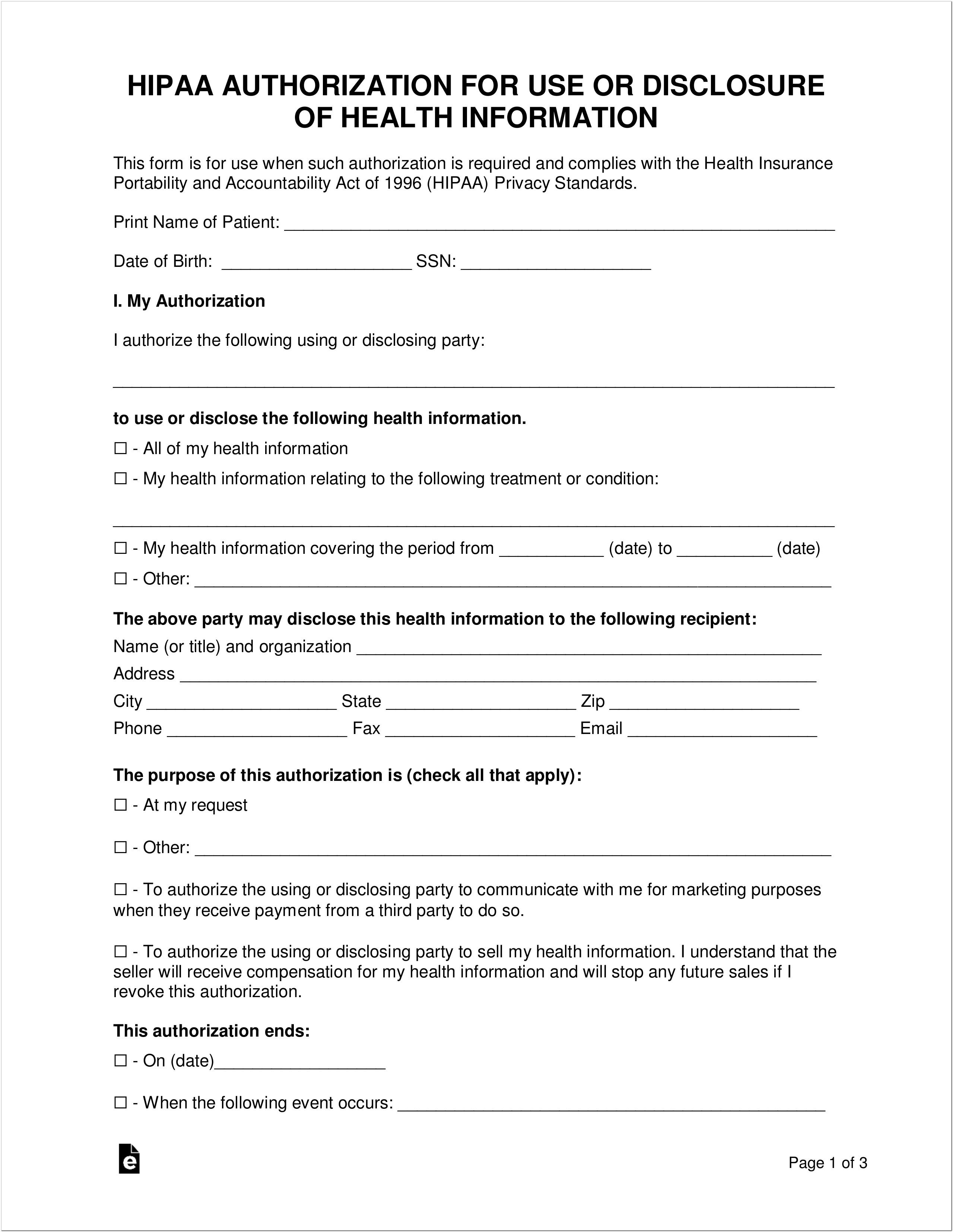 Authorization To Release Medical Records Form California