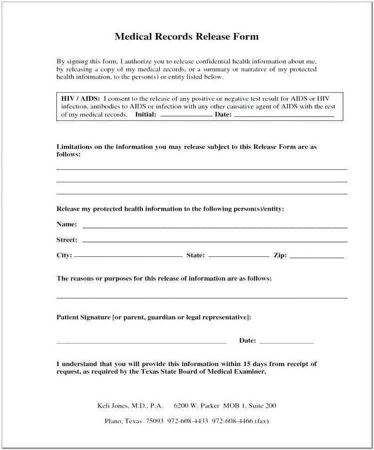 Authorization To Release Medical Records Form Sample
