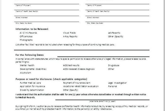 Authorization To Release Medical Records Template