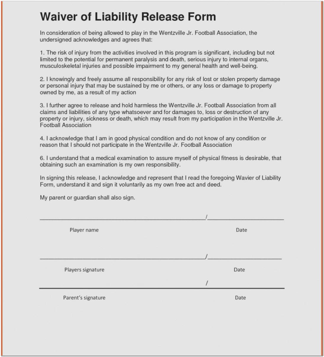 Auto Accident Liability Release Form Template