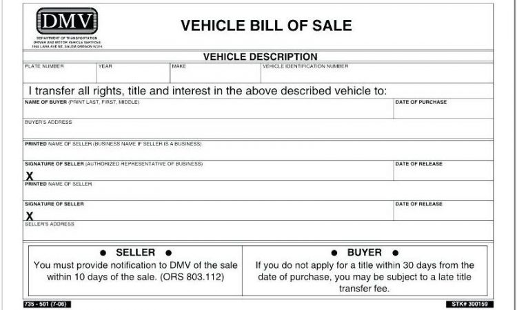 Auto Bill Of Sale Template Illinois